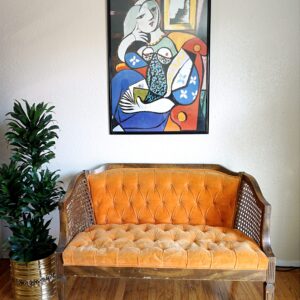 Vintage Tufted Orange Settee Loveseat