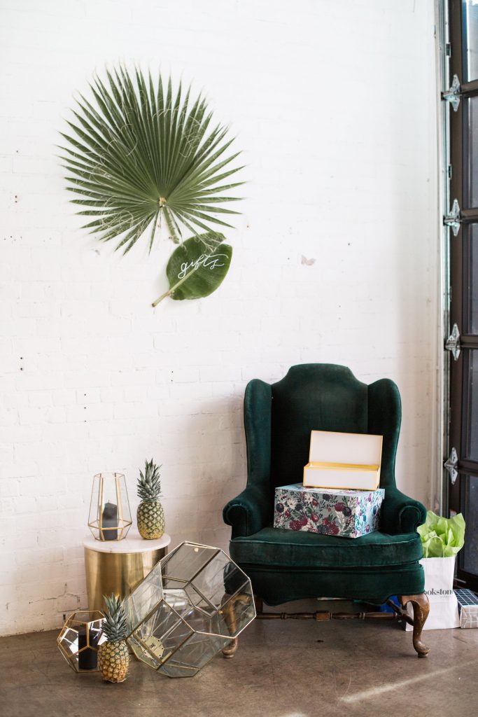 gift area chair tropical botanical modern party theme