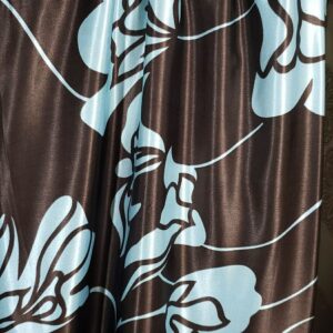 CHOCOLATE SATIN W/LIGHT BLUE FLORAL  TABLECLOTH