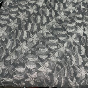 DARK GREY SHEER W/SILVER FLORAL OVERLAY