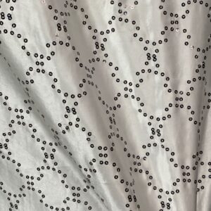 WHITE SATIN & GREY SEQUIN TABLECLOTH