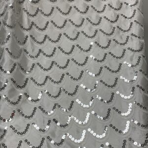 WHITE SATIN & SILVER SEQUIN TABLECLOTH