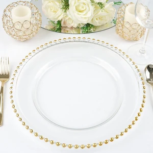 Glass Gold Beaded Charger Plate