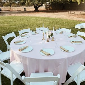 light pink tablecloth
