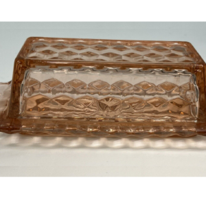 Jeanette Glass Co. Cubist Butter Dish Peach/Pink