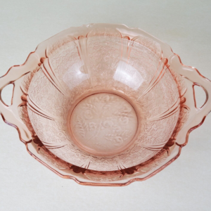 Jeannette Cherry Blossom Handled Serving Bowl Peach/Pink 9″
