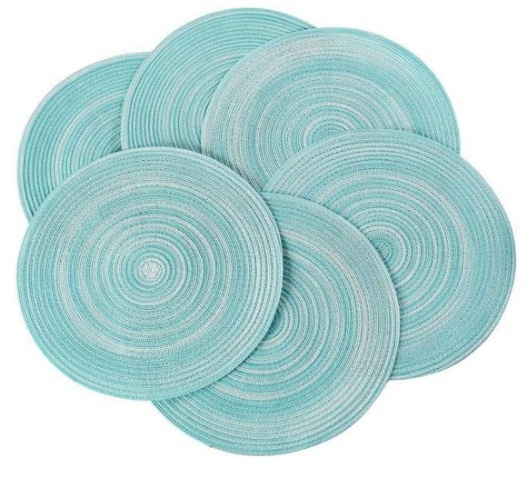 Tablelinen-PlacematsRound-CottonWoven-TealWhite15in Tablelinen-PlacematsRound-CottonWoven-TealWhite15in