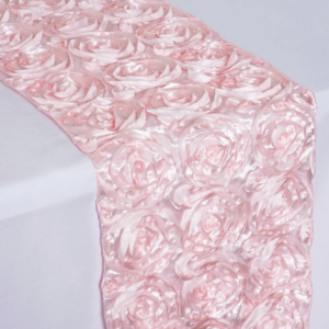 Wedding Linen 3D Rosette Satin Table Runner Blush Rose Gold 14"x 108"