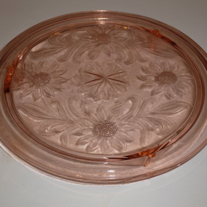 Jeannette Glass Co. Sunflower Cake Plate Stand Peach/Pink 10”