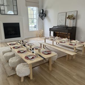 Kids party low tables and chairs for RENT birthday decor