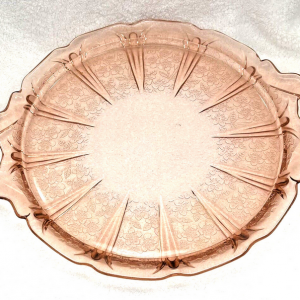 Jeanette Cherry Blossom Cake Plate Tray w/Handles Peach/Pink 12 1/2”