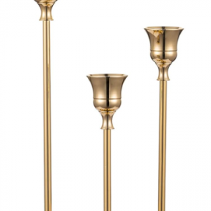 Brass Gold Metal Taper Candle Holders (Set of 3)